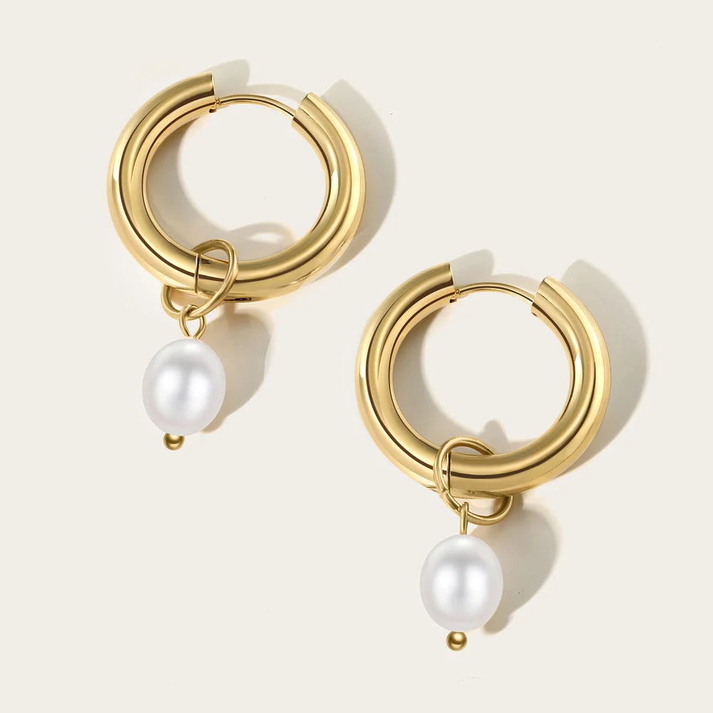 Pearl Charm Hoop Earrings