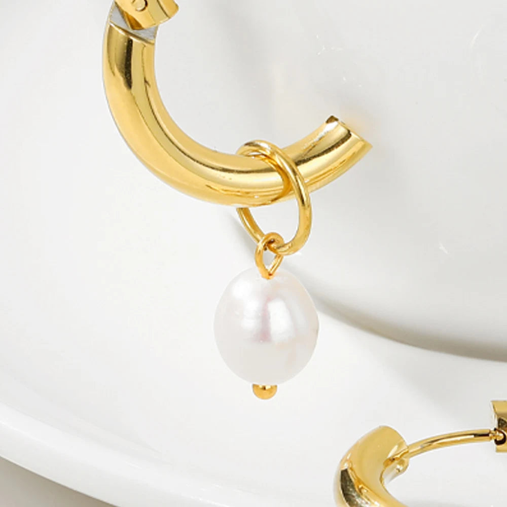 Pearl Charm Hoop Earrings