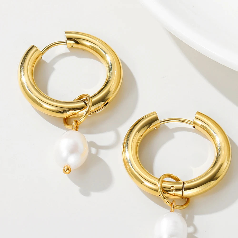 Pearl Charm Hoop Earrings