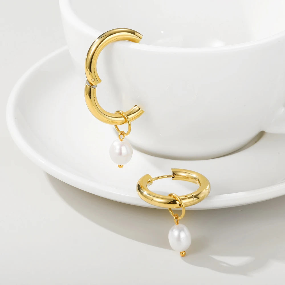 Pearl Charm Hoop Earrings