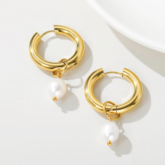 Pearl Charm Hoop Earrings